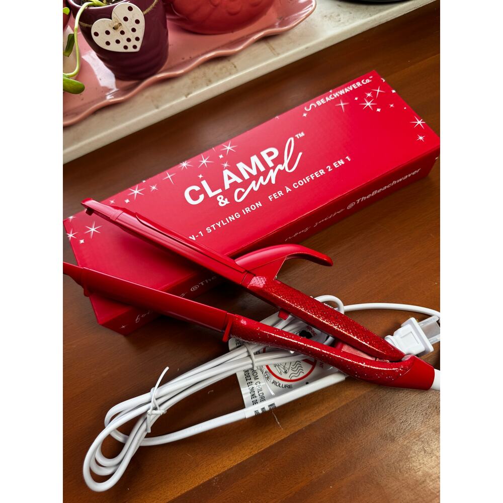 The Beachwaver Co. Clamp & Curl Red Glitter Curling & Flat Iron